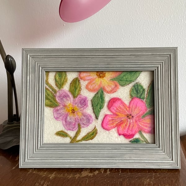 Hand felted Alexandra Rose Textile Artwork 