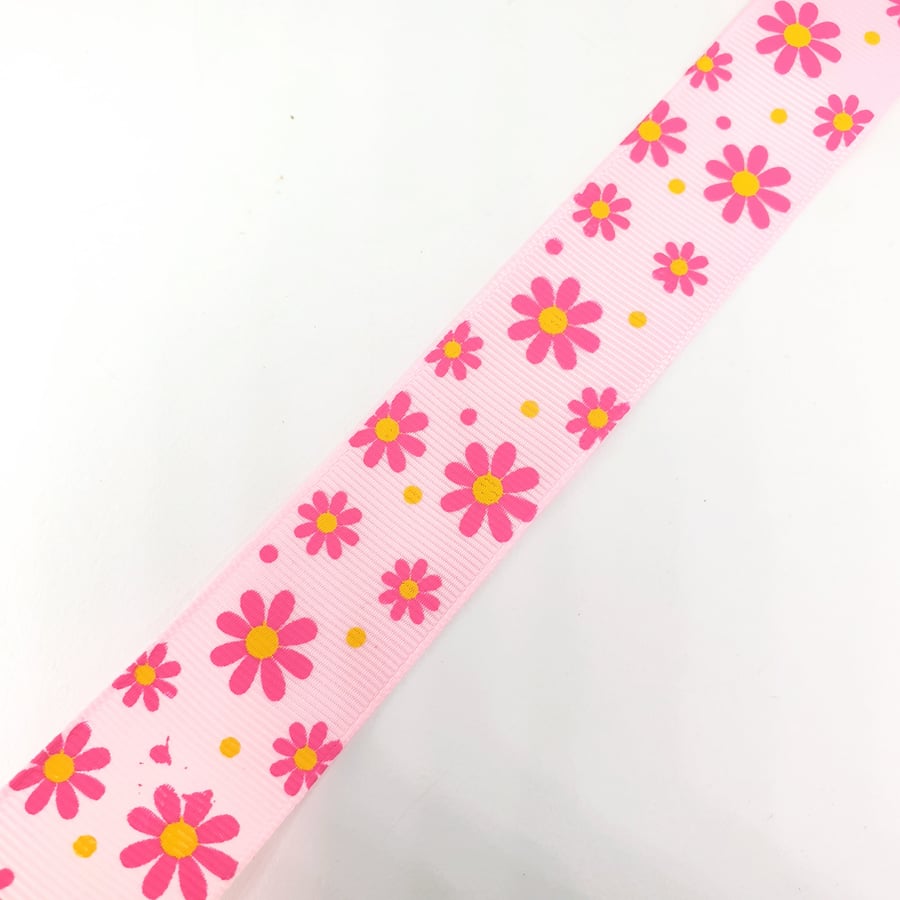 1 Yard 25mm Daisy Grossgrain Ribbon for Bow Making, Hair Accessories