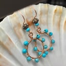 Handmade Copper and blue Howlite boho style dangly earrings