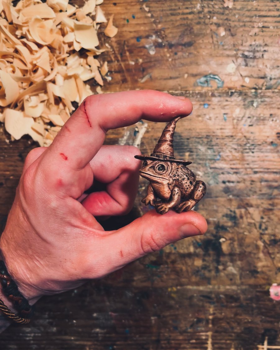 Hand Carved Wizard Toad Brooch Pin