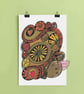 Orange Abstract Pattern Print, Hand Drawn Colourful Marker Pen Artwork