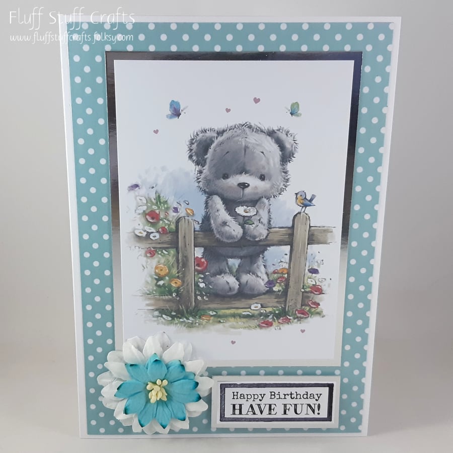 Handmade birthday card - cute floral bear