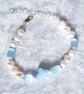 Pearl & Selenite Gemstone Four Leaf Clover Silver Bracelet: Heart Chain Extender - Image 2
