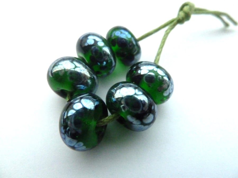 green shine lampwork glass beads