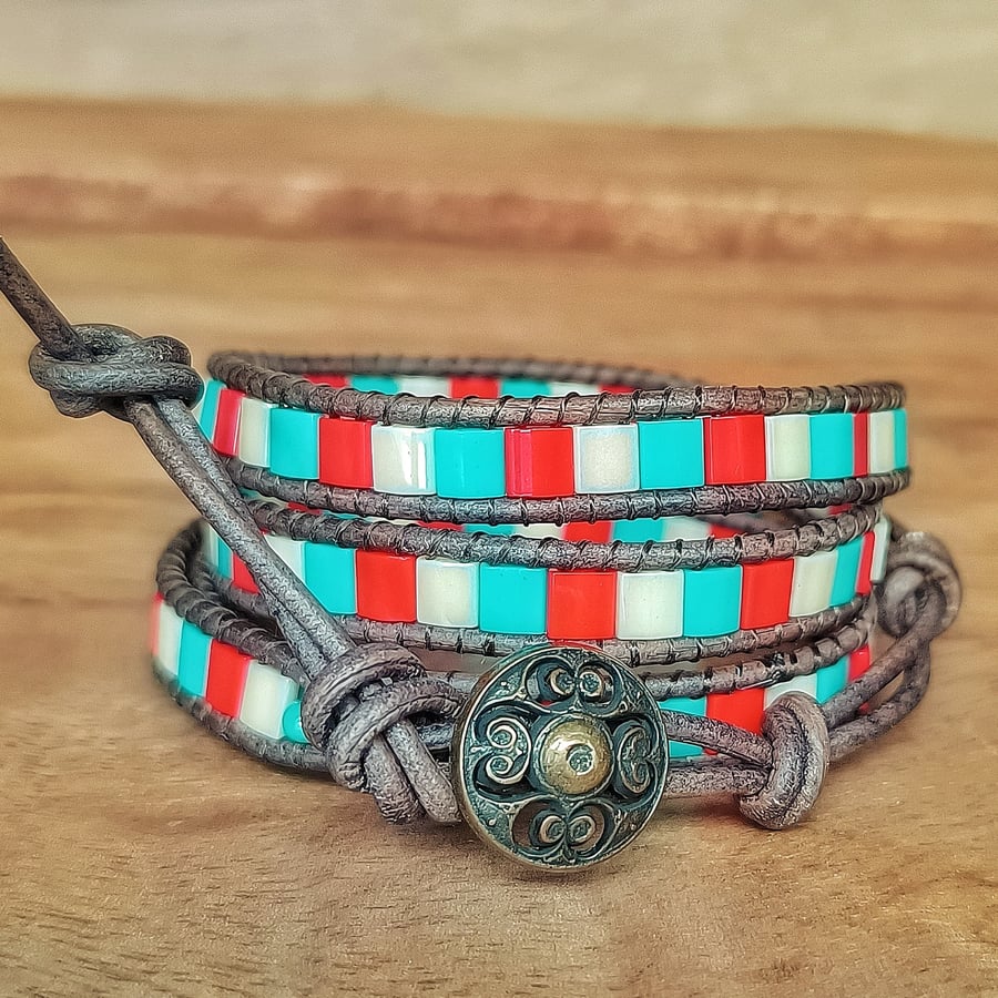 Leather wrap bracelet - Multi Colour