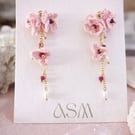 Crochet Flower Earrings Pink: Handmade, Bride, Bridesmaid, Gift, Birthday, Ruby,