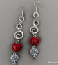 Earrings- Vibrant Red Ceramic Heart & Tree Charm - Boho style, Freepost - Image 1