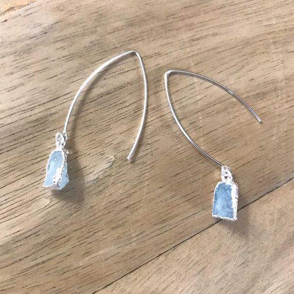 March Birthstone - Aquamarine Sterling SIlver Drop Earrings