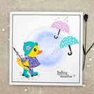 Get Well Card - thinking of you, feel better, encouragement, duck, umbrella