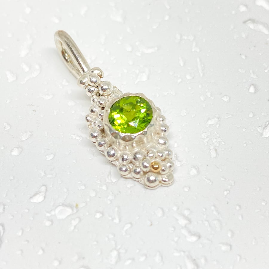 Peridot Silver Granulation Pendant Handmade 
