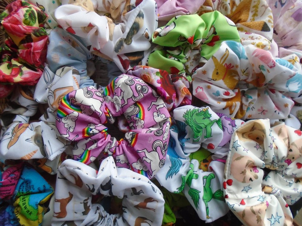 7 Mixed Random Themed Hair Scrunchies 