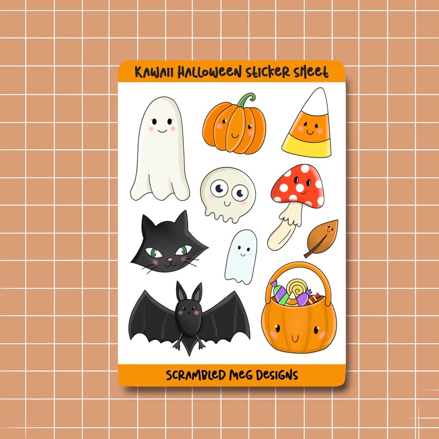 Cute Kawaii Halloween Sticker Sheet