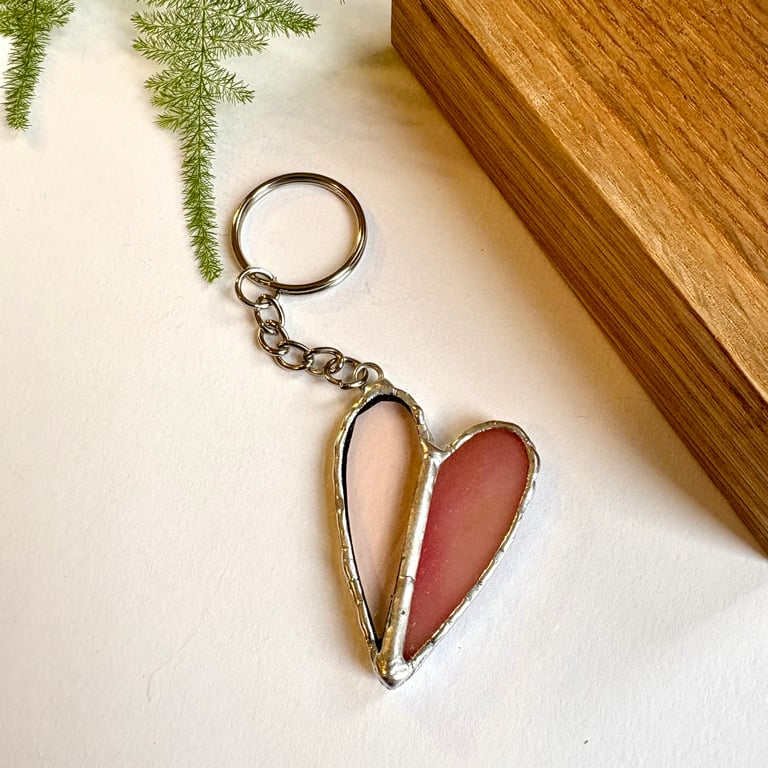 Stained glass pink keyring, Heart bag charm