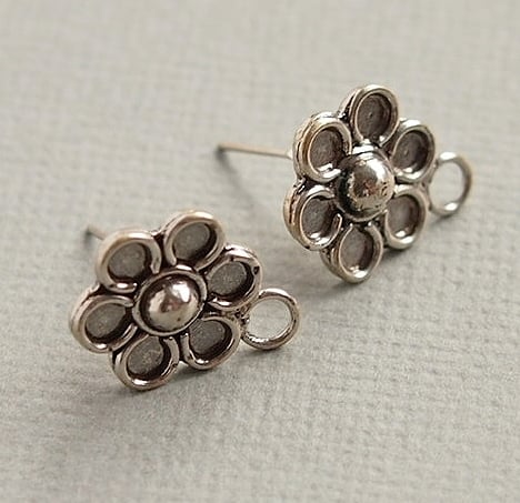 Bali .925 Silver Flower Earring Ear Studs with Closed Loop and Butterfly Backs