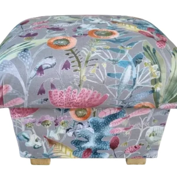 Storage Footstool Voyage Maizey Persimmon FabricFloral Pouffe Pink Grey 