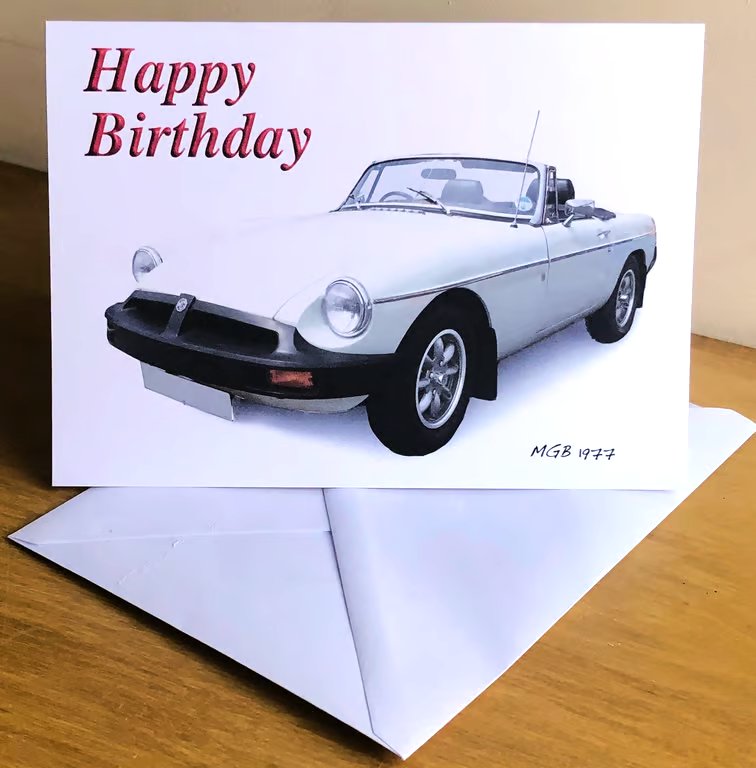 MGB Convertible 1977 (White) - Birthday, Anniversary, Retirement or Plain Card