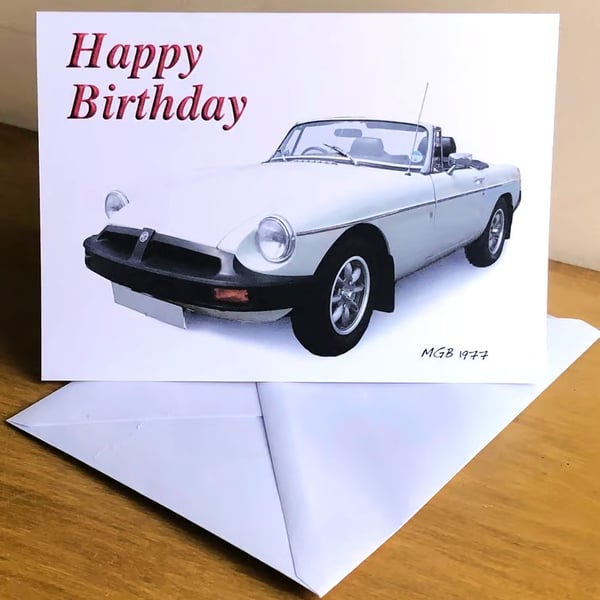 MGB Convertible 1977 (White) - Birthday, Anniversary, Retirement or Plain Card