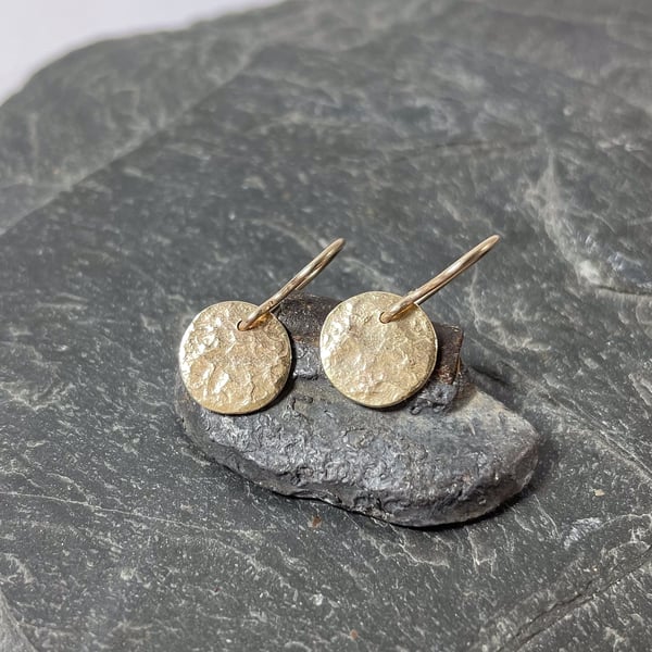 9ct gold circle earrings on handmade hooks 