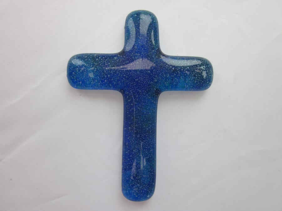 Handmade cast glass holding cross - Madonna