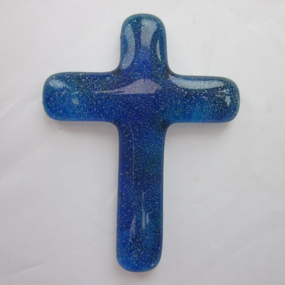 Handmade cast glass holding cross - Madonna