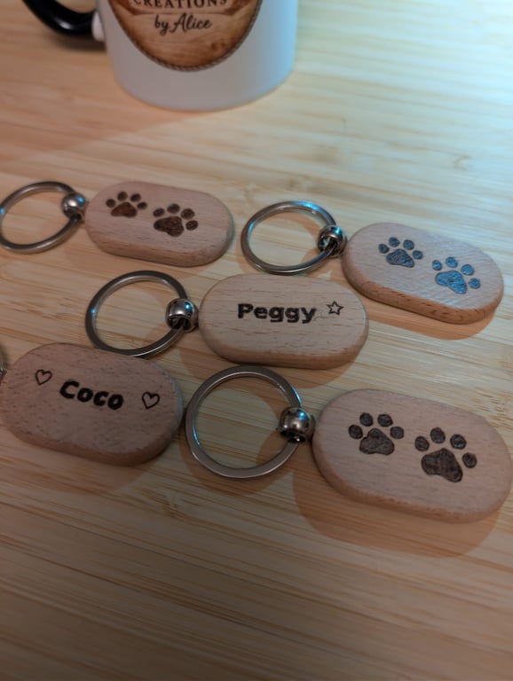Personalised Paw Print Wooden Keyring - Hand-Burned Pet Lover Gift