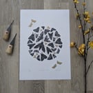 British Moth Collection Print, Limited Edition Lepidoptera Linocut Print