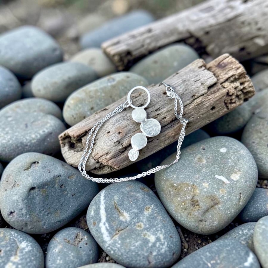 Sterling Silver Cascading Pebble Necklace  - Gift Boxed