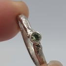Hand Forged Green Sapphire Rustic Silver Ring - Size H