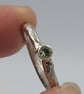Hand Forged Green Sapphire Rustic Silver Ring - Size H