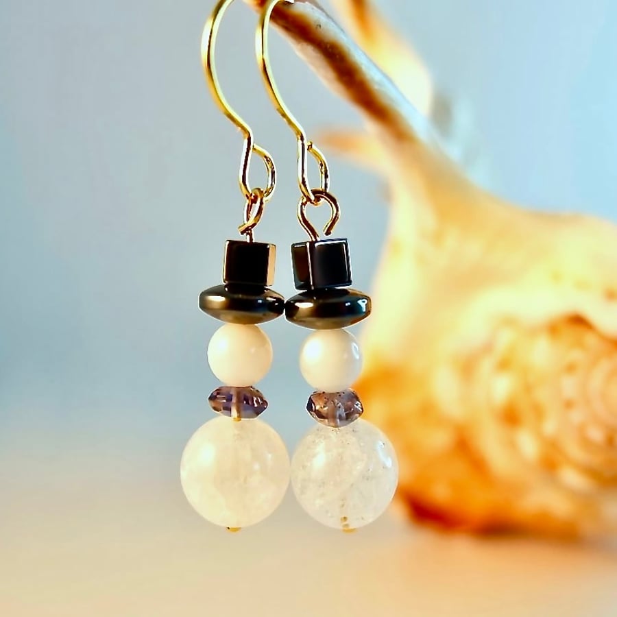 Christmas Gemstone Snowman Earrings, Sterling Or Vermeil Wires Secret Santa Gift