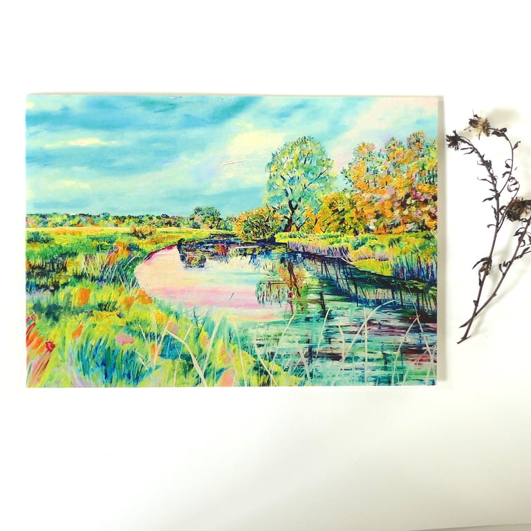 Fen River Landscape Greeting Card from Original Oil Painting 