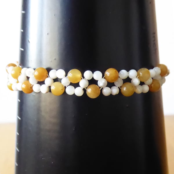 Sterling Silver Bracelet with Yellow Calcite & Mother of Pearl 