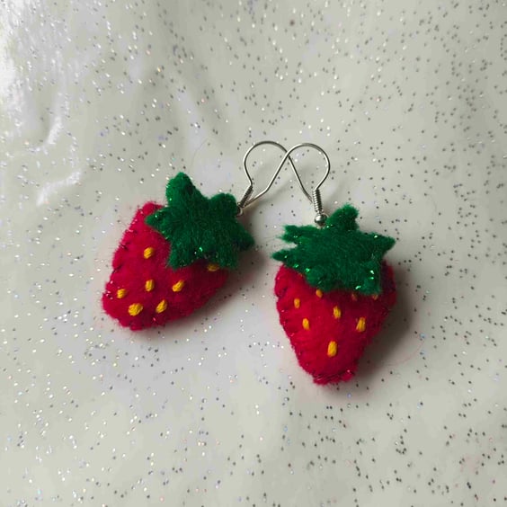 handmade felt strawberry earrings