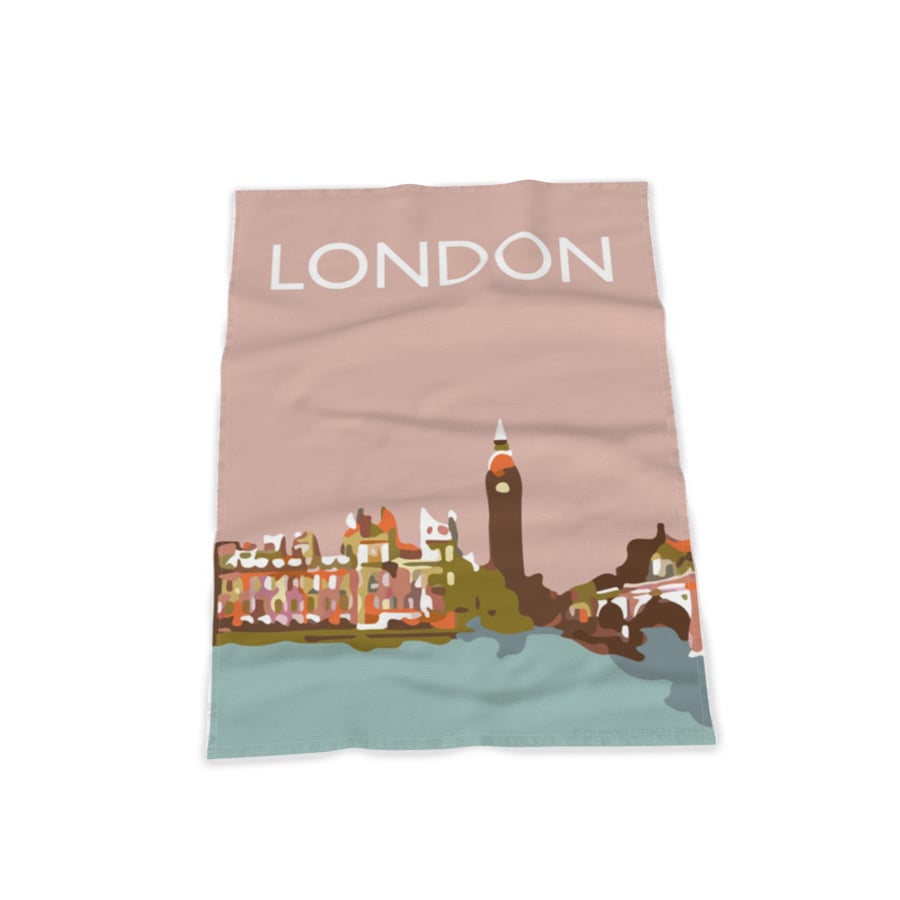 Tea Towel London Big Ben Westminster Houses of Parliament retro Fabric Art (1)