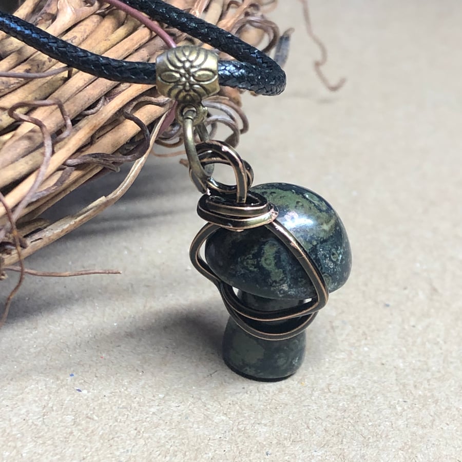 Wire wrap Kambaba Jasper mushroom necklace