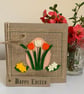 Easter greeting card with orange, yellow and cream flowers. Handmade. Wool felt. - Image 1