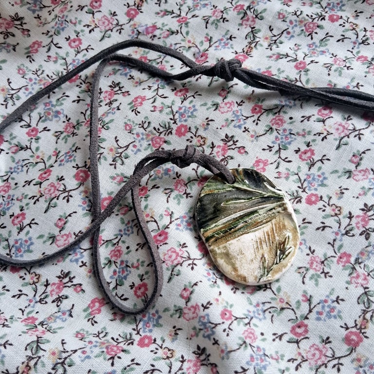 ceramic necklace pendant handmade- fir tree no 2
