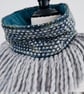 Reversible Blue and Green Merino Wool Cowl with Blue Cord Reverse. - Image 4