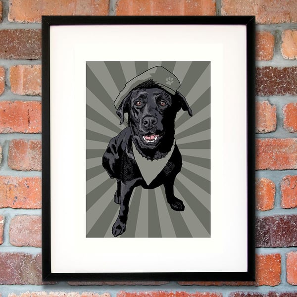 Black Lab army dog print - Black Labrador pop art - Labrador gift for him