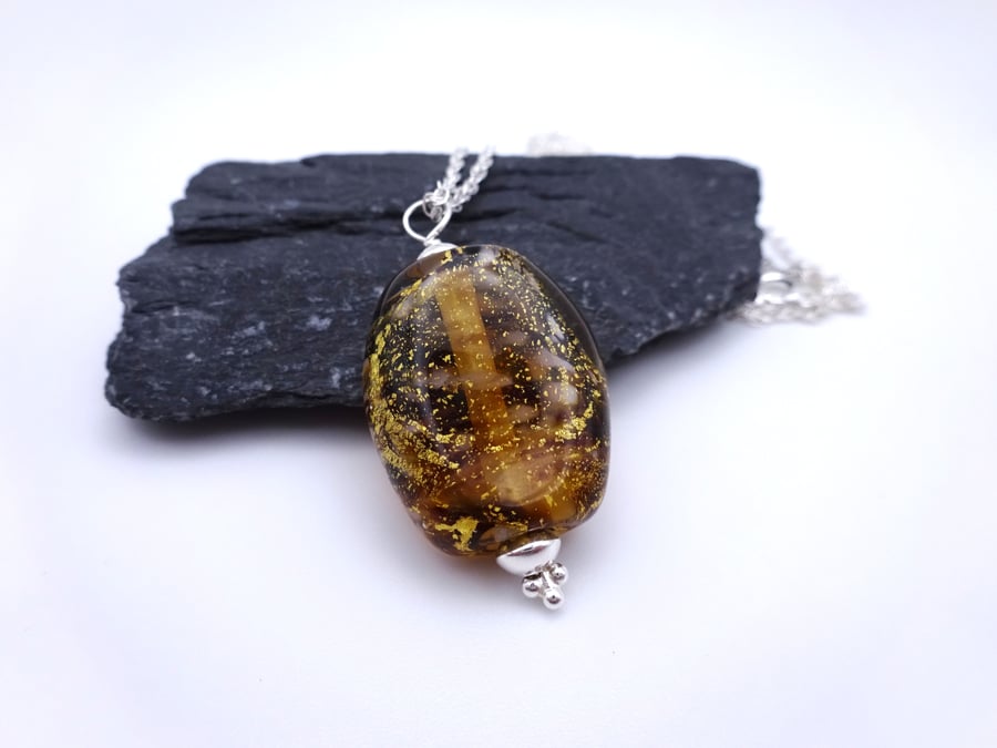 lampwork glass gold leaf pendant necklace