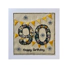 90th Birthday Card, Liberty Floral Card, Textile Age Card, 90 Bunting Card