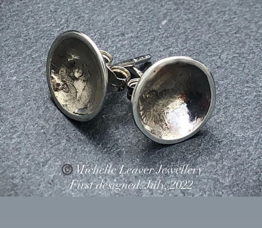 Silver Round Studs, cup shape studs, silver and gold studs, gold smudge studs, 