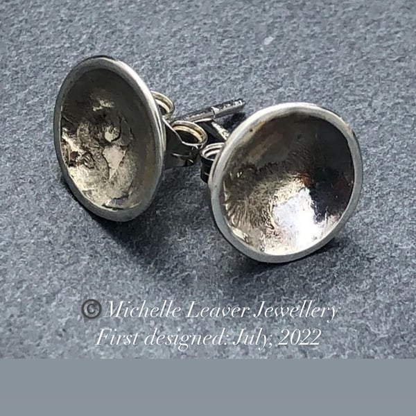 Silver Round Studs, cup shape studs, silver and gold studs, gold smudge studs, 
