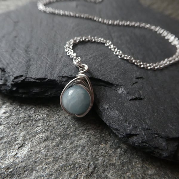 sterling silver aquamarine pendant, March birthstone necklace