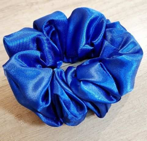 Handmade royal blue satin scrunchie