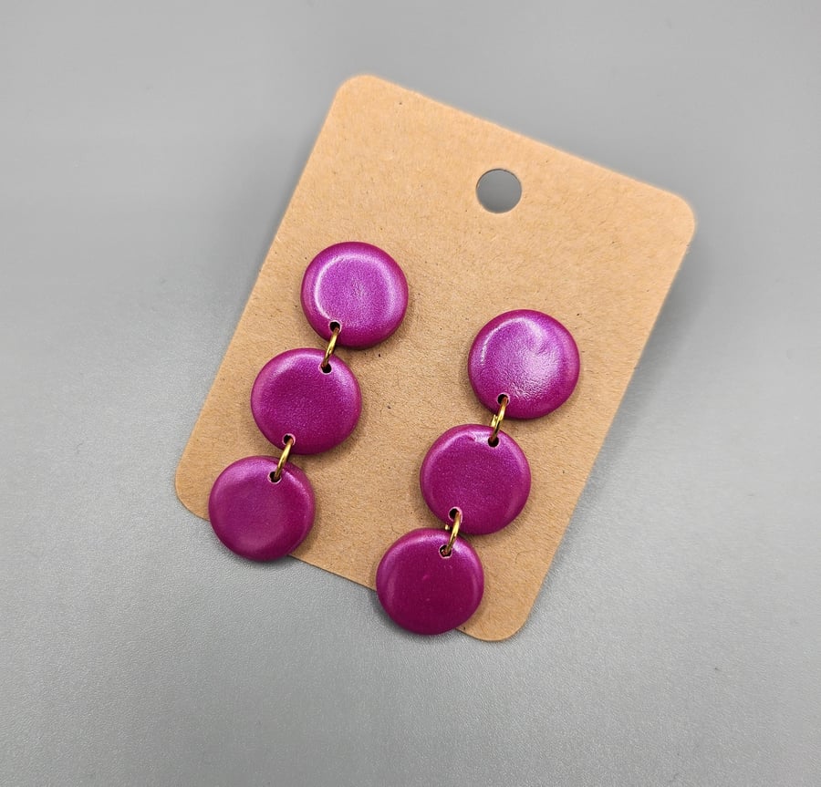 Hot pink polymer clay dandle earrings 