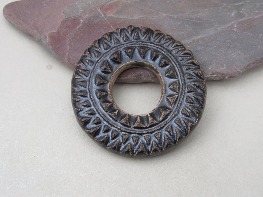 Chunky Dark Earth Ceramic Pendant Loop Connector