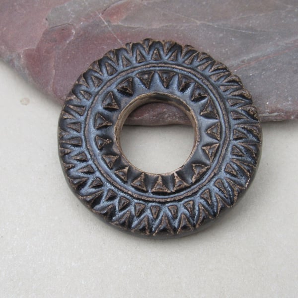 Chunky Dark Earth Ceramic Pendant Loop Connector