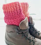 Two-tone Pink Boot Cuffs, Autumn Leaves Crochet Ankle Warmers, One Size.