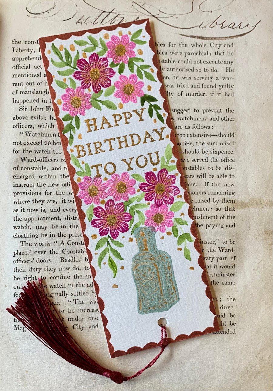 Happy Birthday Greetings Handmade Bookmark